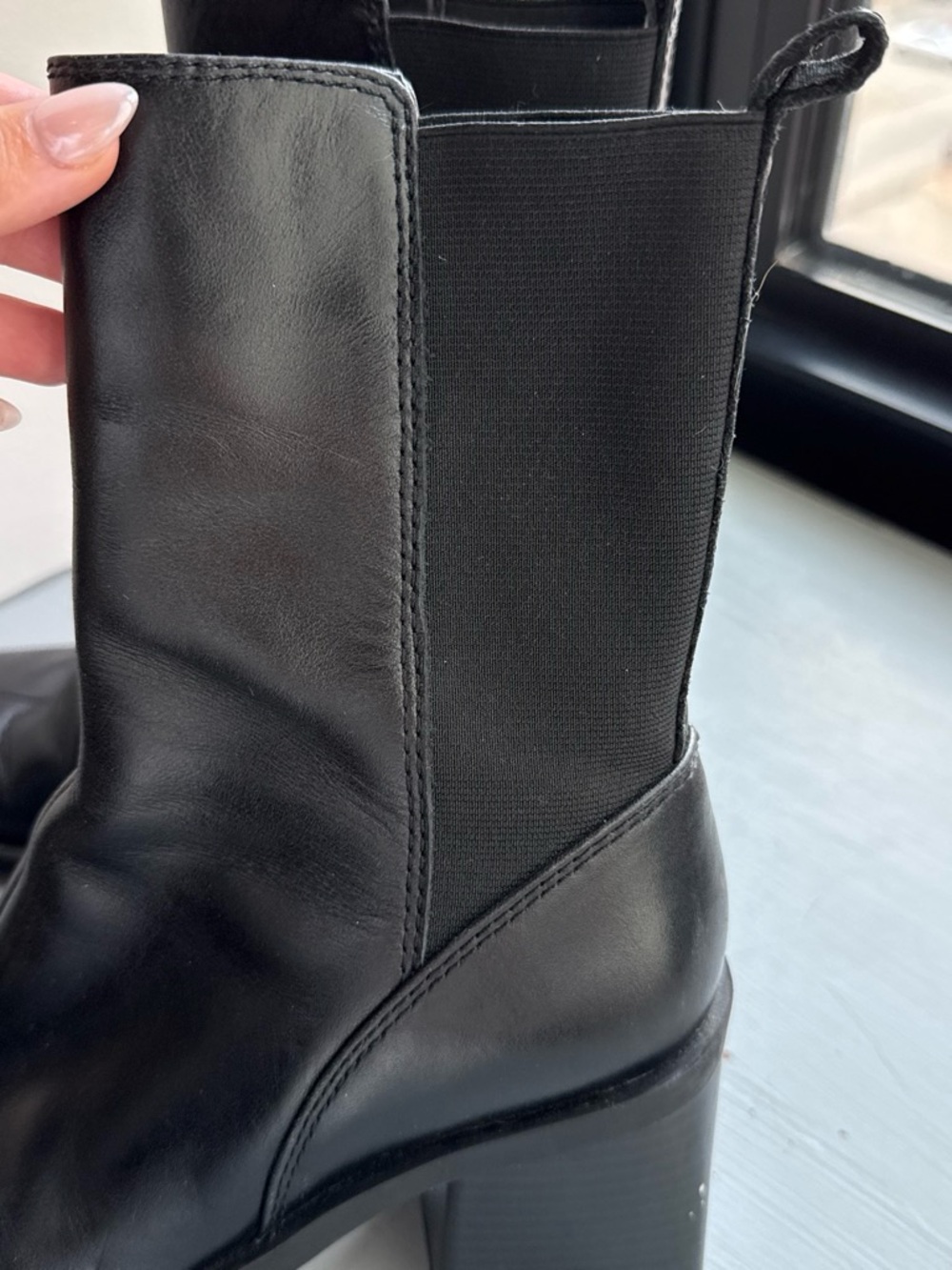 Zara Black Leather Block Heel Ankle Boots - Picture 3 of 5
